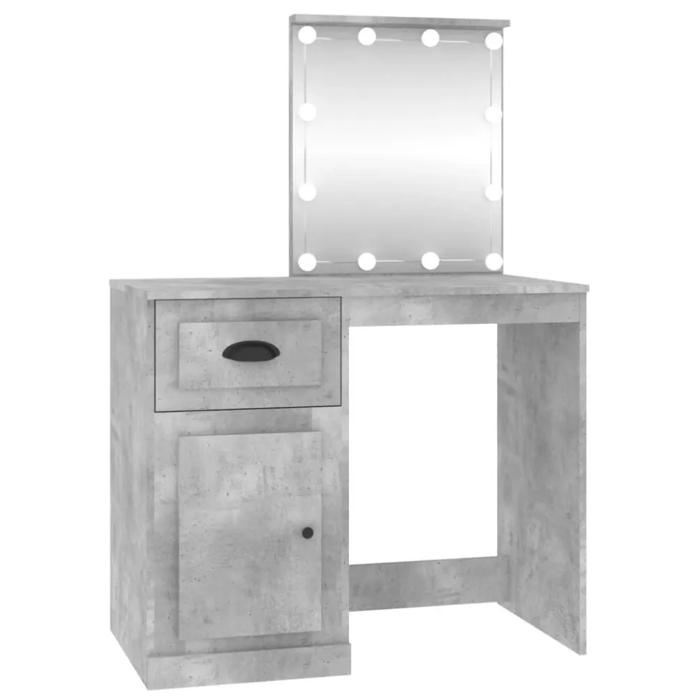 Toucador com luzes LED 90x50x132,5cm deriv.madeira cinza cimento para Jardim e Quintal
