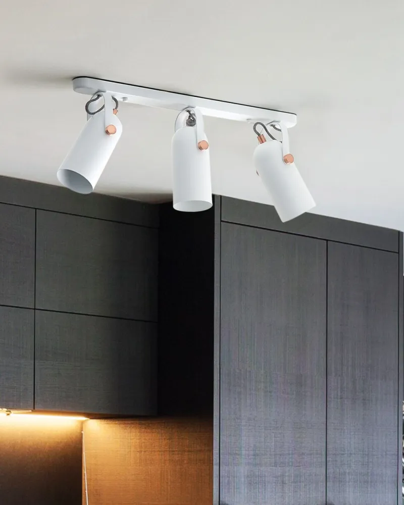 Luminária de Vidro Texturizado Candeeiro de teto em metálico branco com 3 focos TYRIA