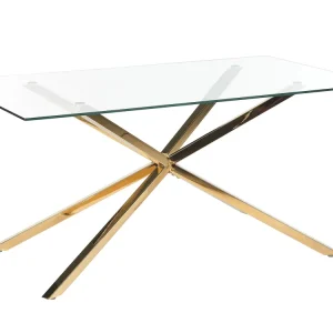 Lâmpada de Leitura Mesa de jantar com vidro temperado e pernas douradas 160 x 90 cm CORA