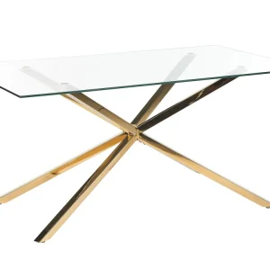 Lâmpada de Leitura Mesa de jantar com vidro temperado e pernas douradas 160 x 90 cm CORA