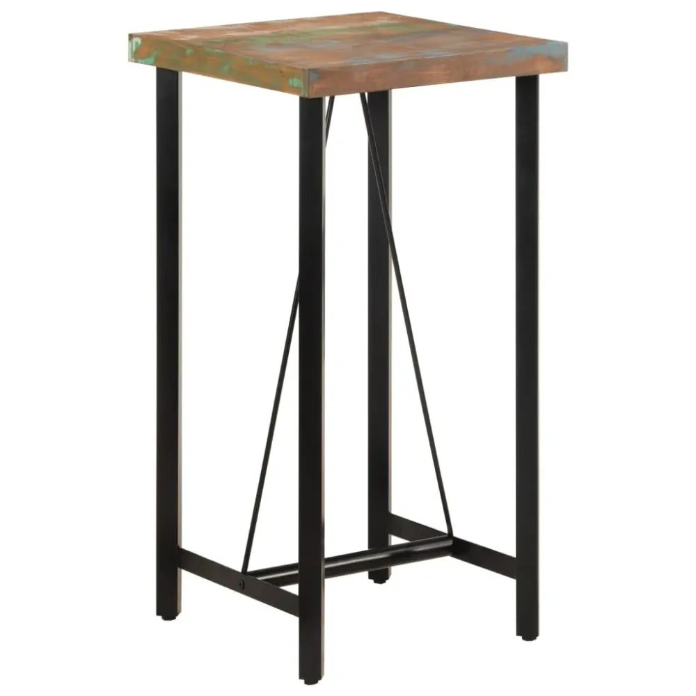 Mesa de bar 55x55x107 cm madeira recuperada maciç e ferro | Ajustável | 9W