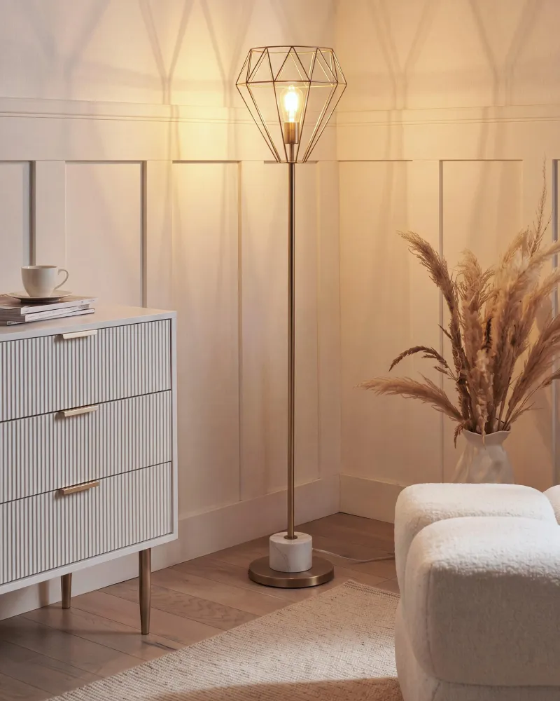 Candeeiro de pé branco e cor de cobre 160 cm MOONI E27 - 806 Lúmens