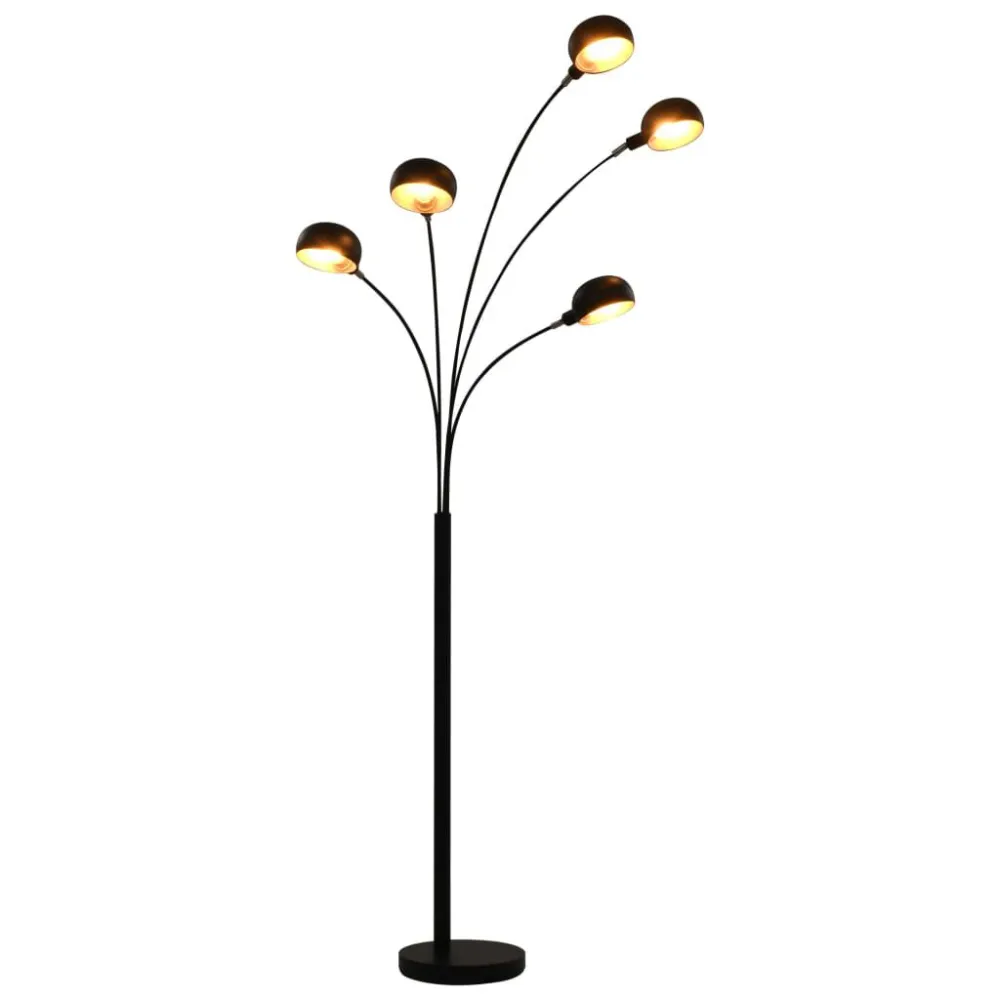 Candeeiro de pé esguio 200 cm 5 x E14 preto e dourado com 3 Lâmpadas Incluídas