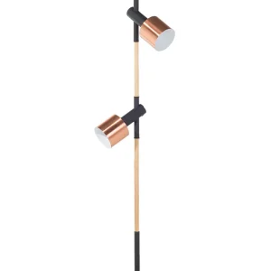 Candeeiro de pé em madeira e metálico preto e cor de cobre com 2 abajures OWENS | Smart | RGB