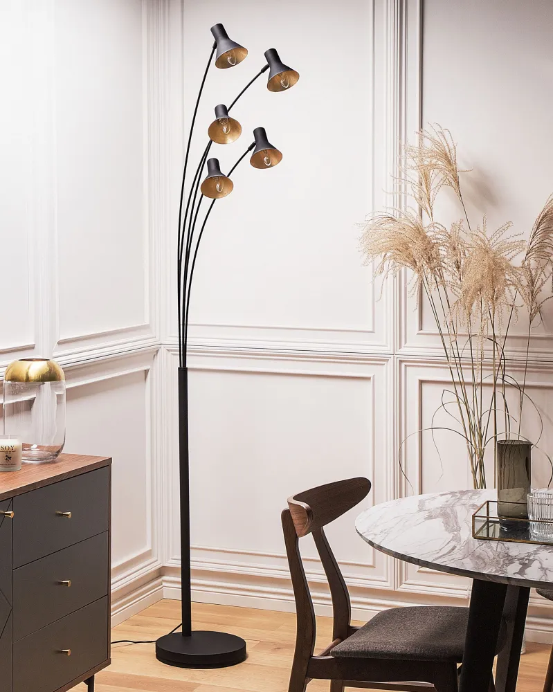 Candeeiro de pé preto 205 cm BARAGA com Base E27
