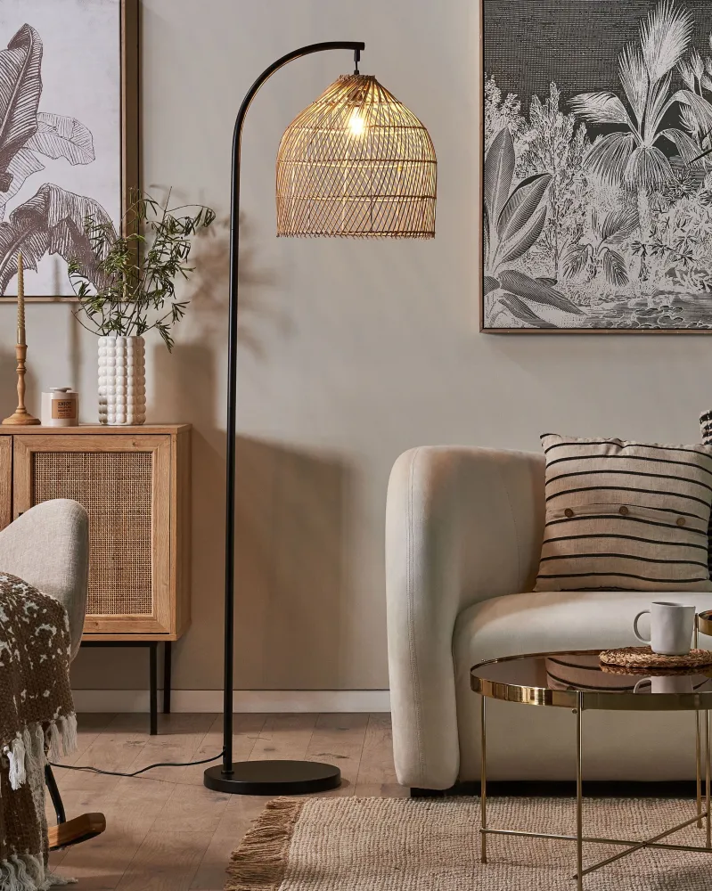 Candeeiro de pé em rattan cor espontâneo 165 cm BERNICA