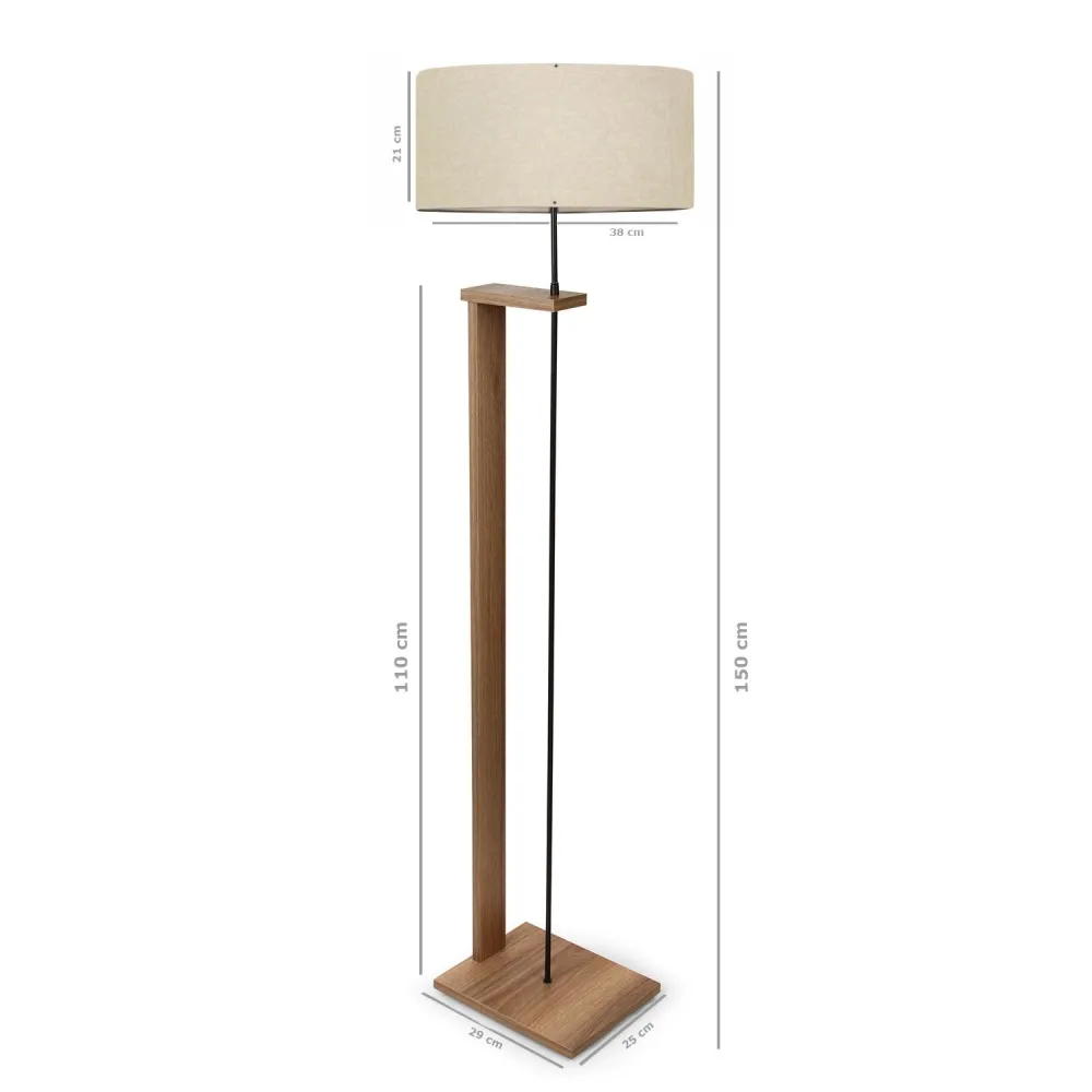 Dicroica de Embutir Candeeiro de Pé Soleta 150cm Madeira Integral e Tecido Bege
