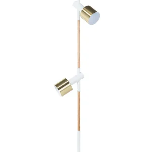 Filamento Edison Vintage Candeeiro de pé em madeira e metálico branco e dourado com 2 abajures OWENS