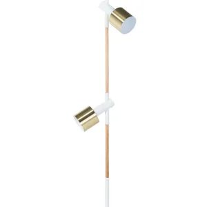 Filamento Edison Vintage Candeeiro de pé em madeira e metálico branco e dourado com 2 abajures OWENS