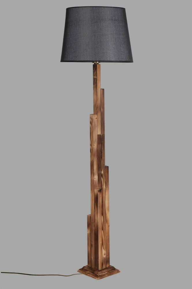 Lampião Picea H175cm Abeto maciço Integral e Tecido Preto com Controle de Intensidade