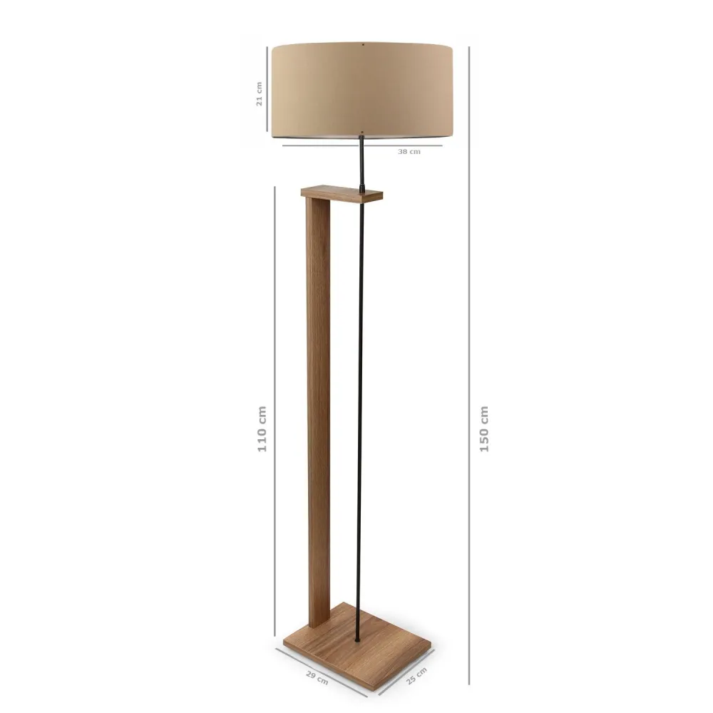 Lampião Soleta H110cm Madeira Autêntico e Tecido Bege