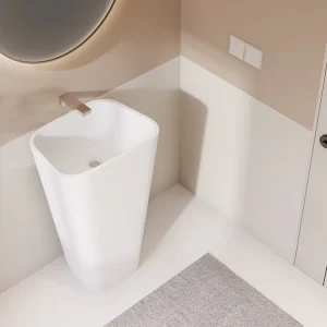Lavatório com pé retangular em sólido surface - Branco - TILICHO | Ajustável | 9W