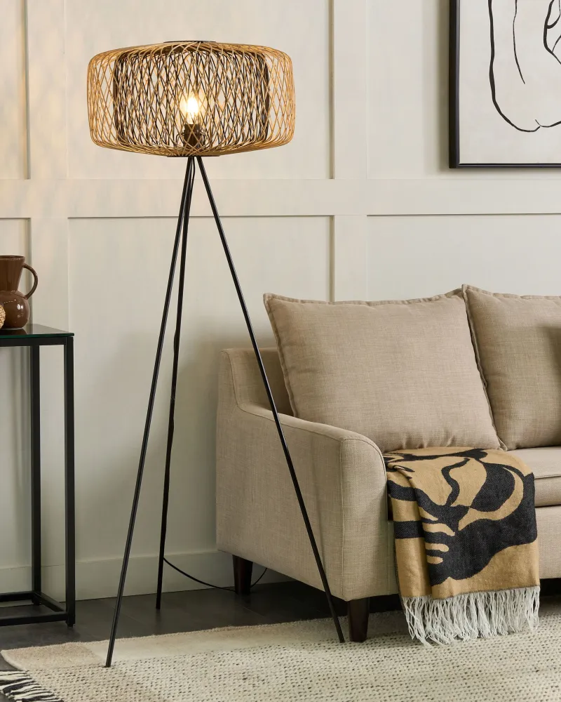Smart Bulb Wi-Fi Candeeiro de pé em bambu preto JAVARI