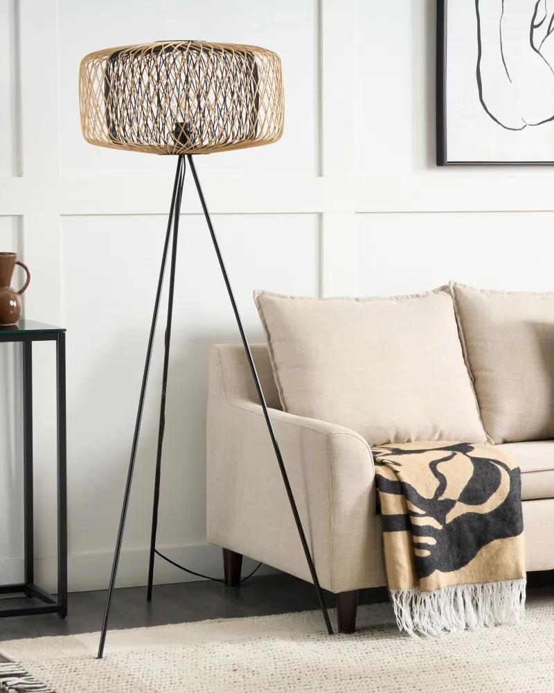 Smart Bulb Wi-Fi Candeeiro de pé em bambu preto JAVARI