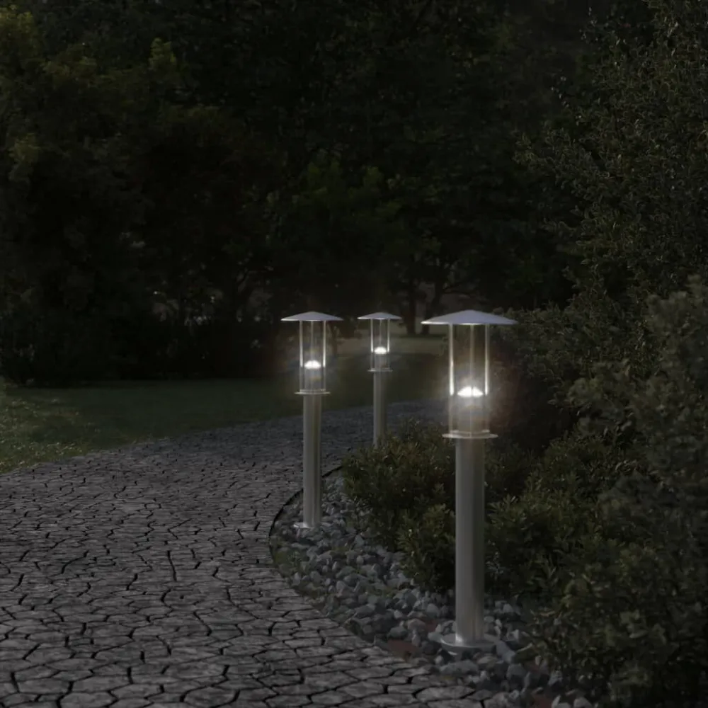 Candeeiro de chão para exterior 60 cm ço inoxidável prateado para Jardim e Pátio