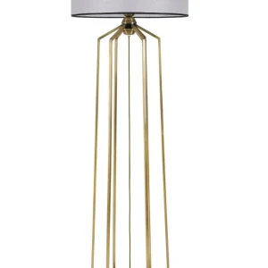 Luminária de chão com fio Extrabus H153cm Tecido Cinza nítido e Metal Ouro
