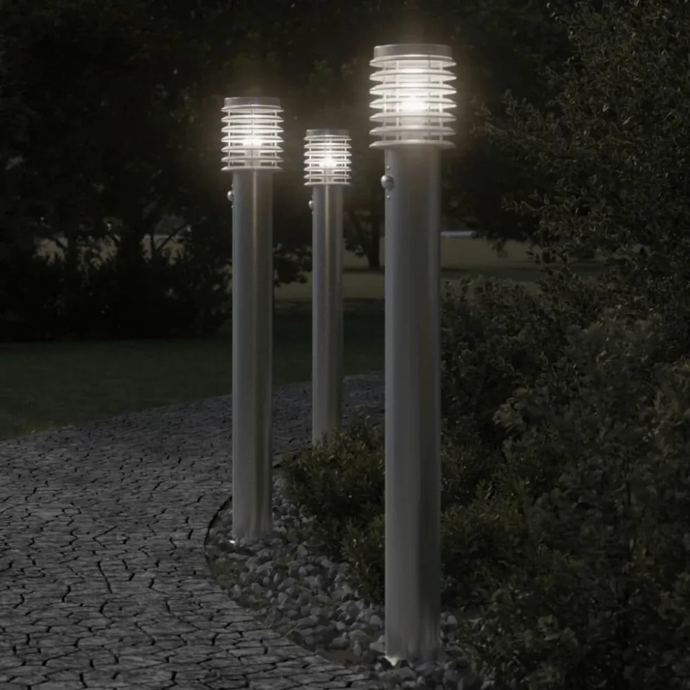 Projetor de Jardim Candeeiro de chão exterior com sensor 110 cm ço inox. prateado