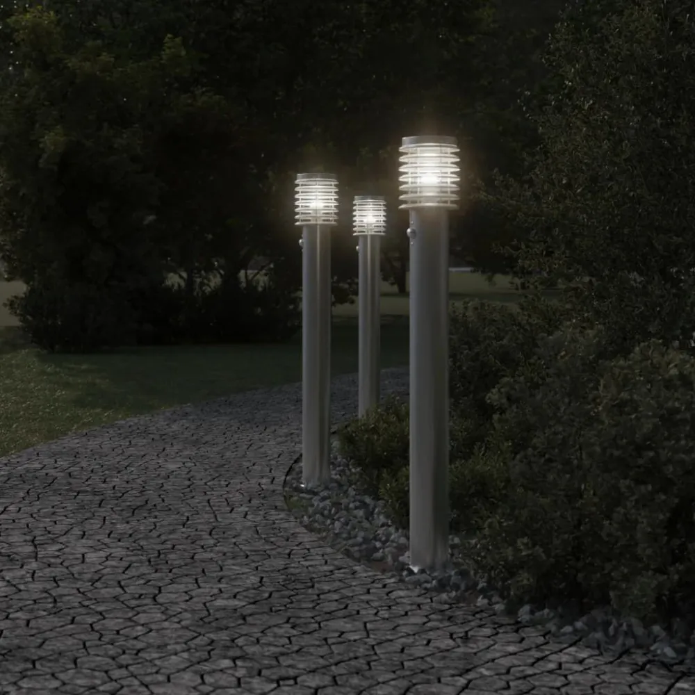 Projetor de Jardim Candeeiro de chão exterior com sensor 110 cm ço inox. prateado