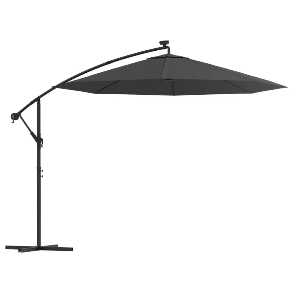 Alta Luminosidade Guarda-sol cantilever com luzes LED e poste ço 300 cm antracite