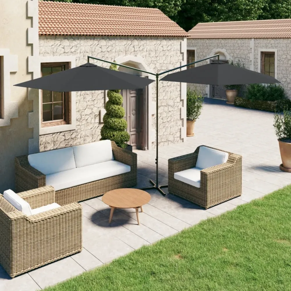 Luminária de Parede Externa Guarda-sol de jardim duplo com poste de ço 600 cm antracite