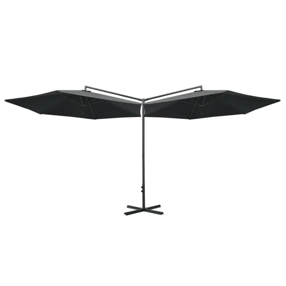 Luminária de Parede Externa Guarda-sol de jardim duplo com poste de ço 600 cm antracite