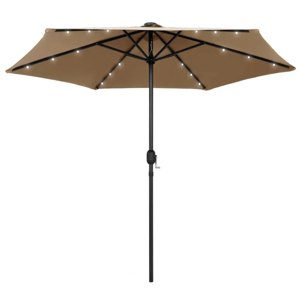 Poste de Jardim Guarda-sol com luzes LED/poste alumínio 270 cm cinza-acastanhado