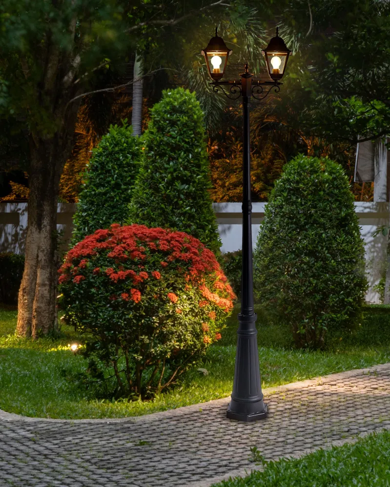 Projetor de Jardim Poste de luz exterior para 2 lâmpadas preto 222 cm SUKRI