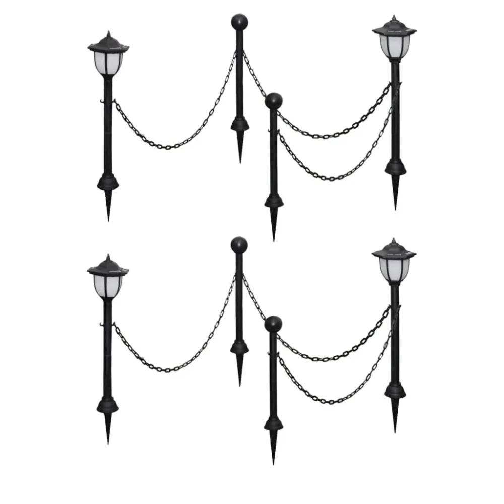 Refletor LED Solar Candeeiros solares 4 pcs com correntes de vedação e postes