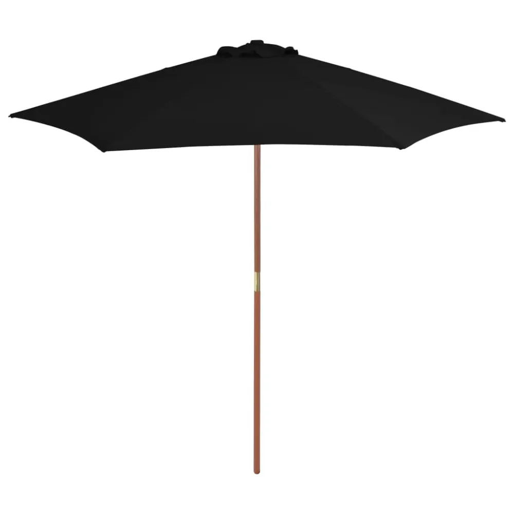 Resistente à Intempérie Guarda-sol de jardim com poste de madeira 270 cm preto