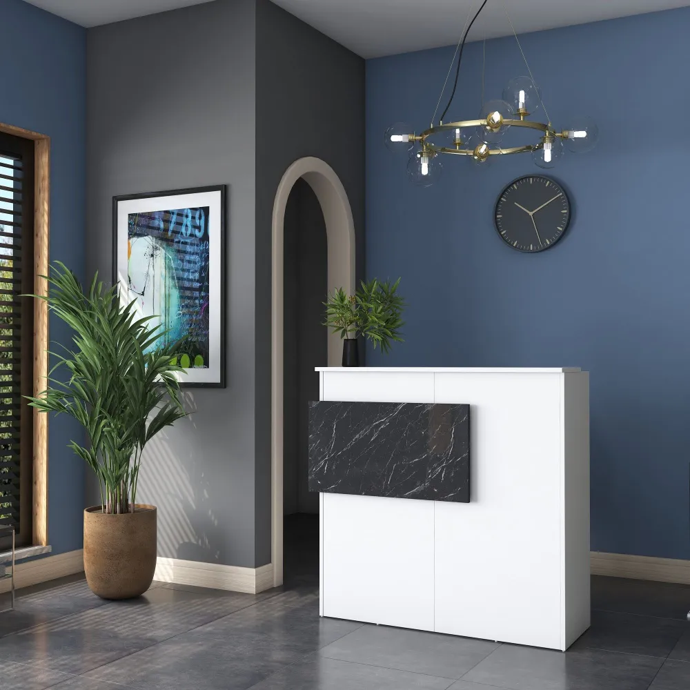 Lustre de Cristal Premium Balcão de recepção Luxar L110cm Branco e Efeito mármore Preto