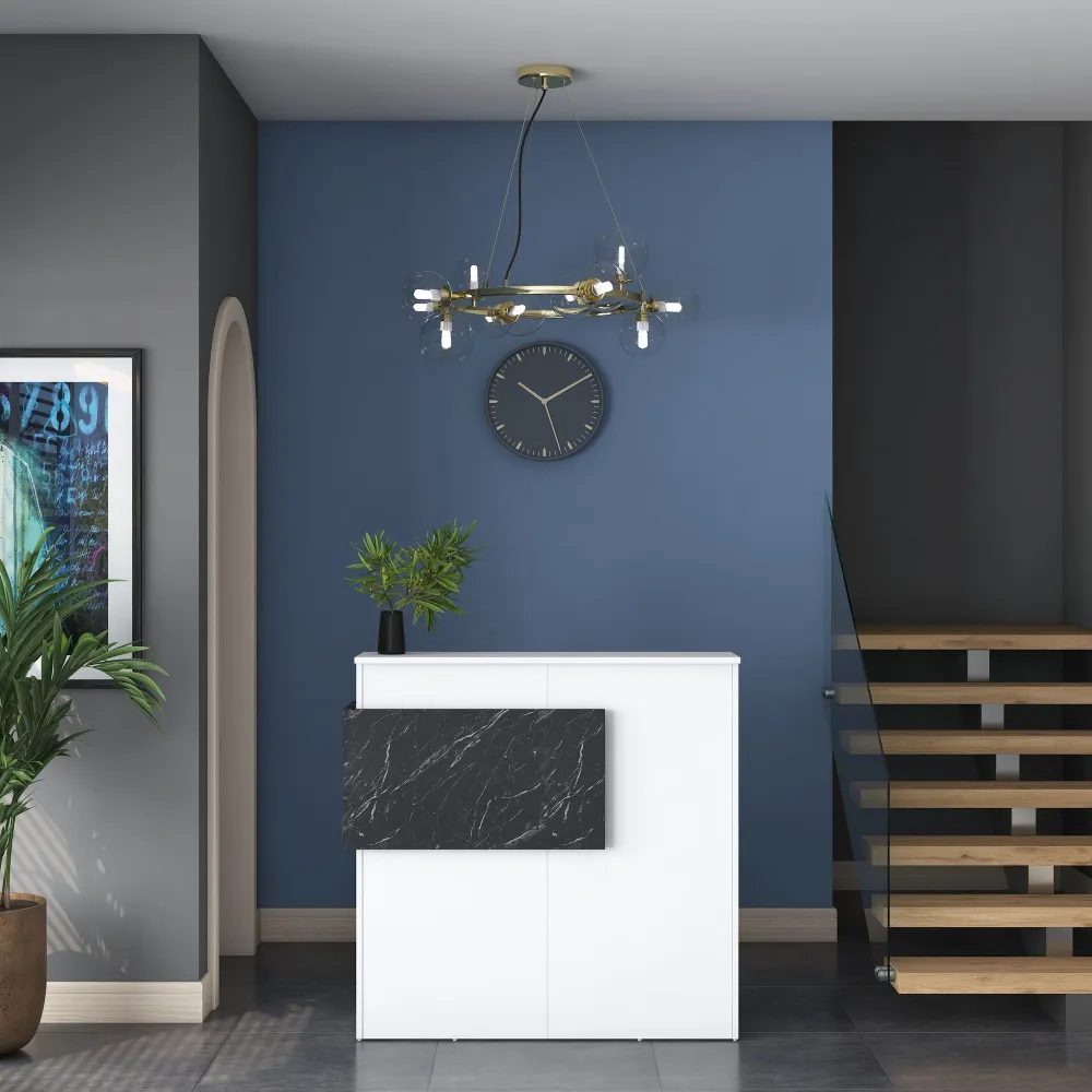 Lustre de Cristal Premium Balcão de recepção Luxar L110cm Branco e Efeito mármore Preto