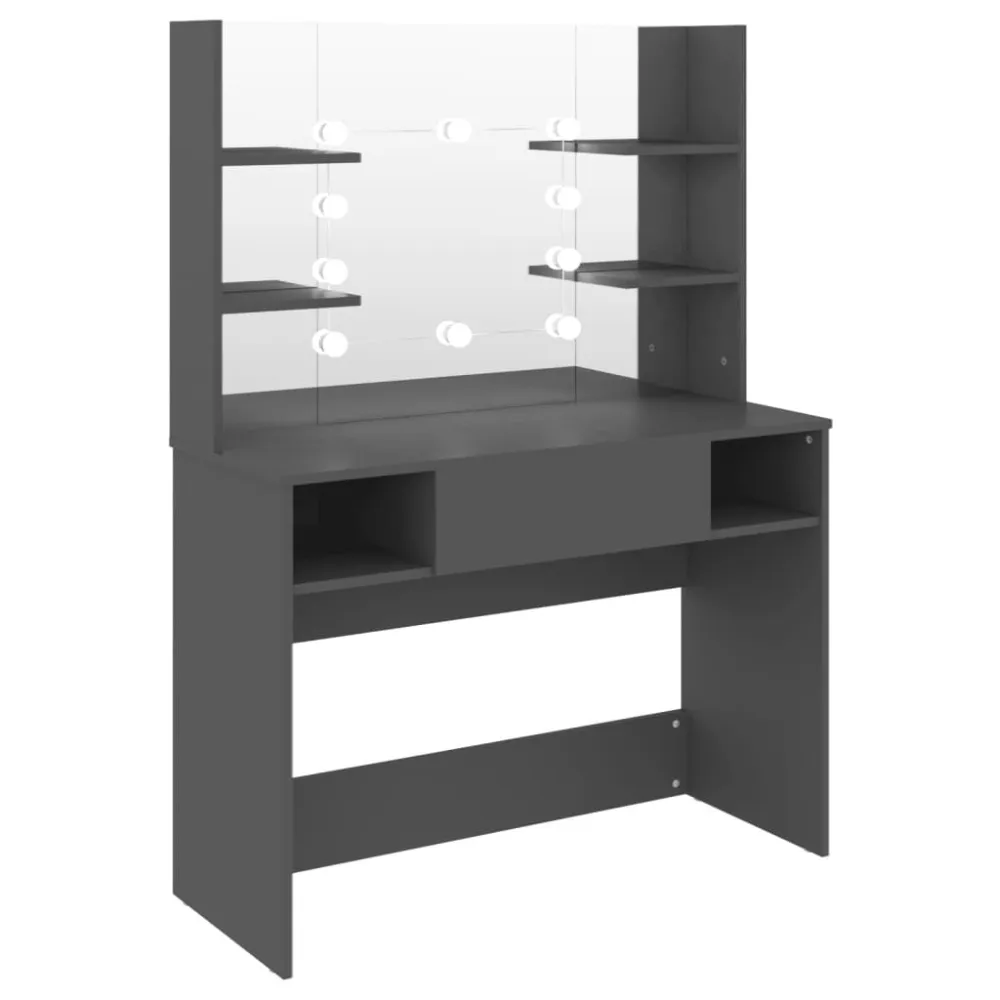 Iluminação LED Mesa de maquilhagem com luzes LED 100x40x135 cm MDF cinzento