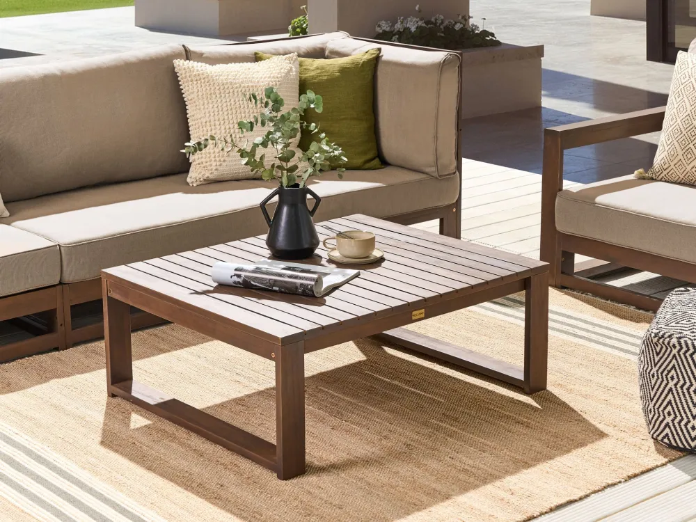 Kit Completo Mesa de centro madeira de acácia certificada escura 90 x 75 cm TIMOR II