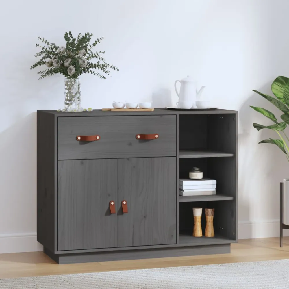 Mesa consola 98,5x40x75 cm madeira de pinho maciç cinza com Estrutura em Alumínio