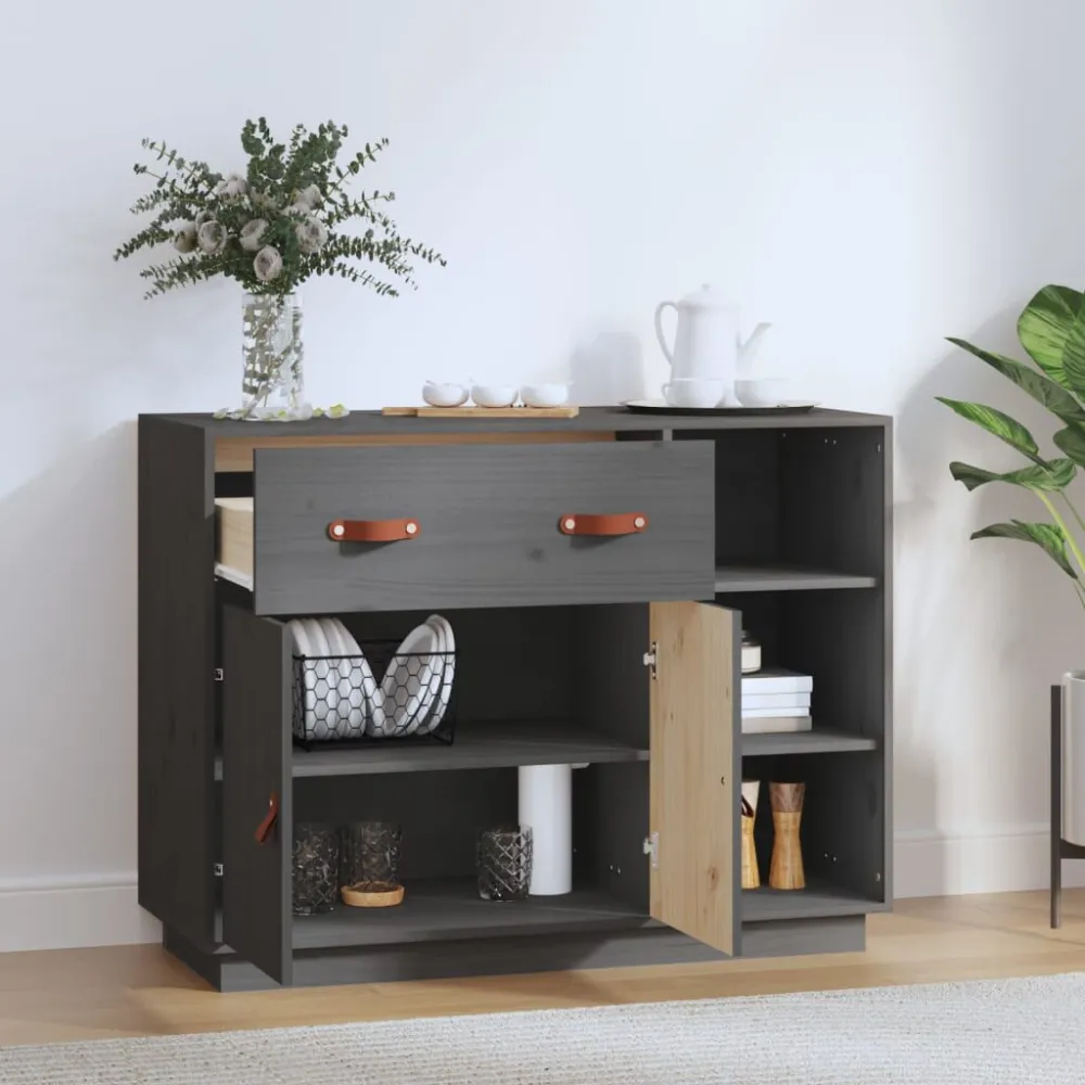 Mesa consola 98,5x40x75 cm madeira de pinho maciç cinza com Estrutura em Alumínio