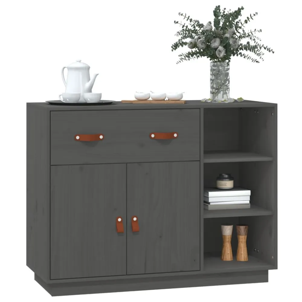 Mesa consola 98,5x40x75 cm madeira de pinho maciç cinza com Estrutura em Alumínio
