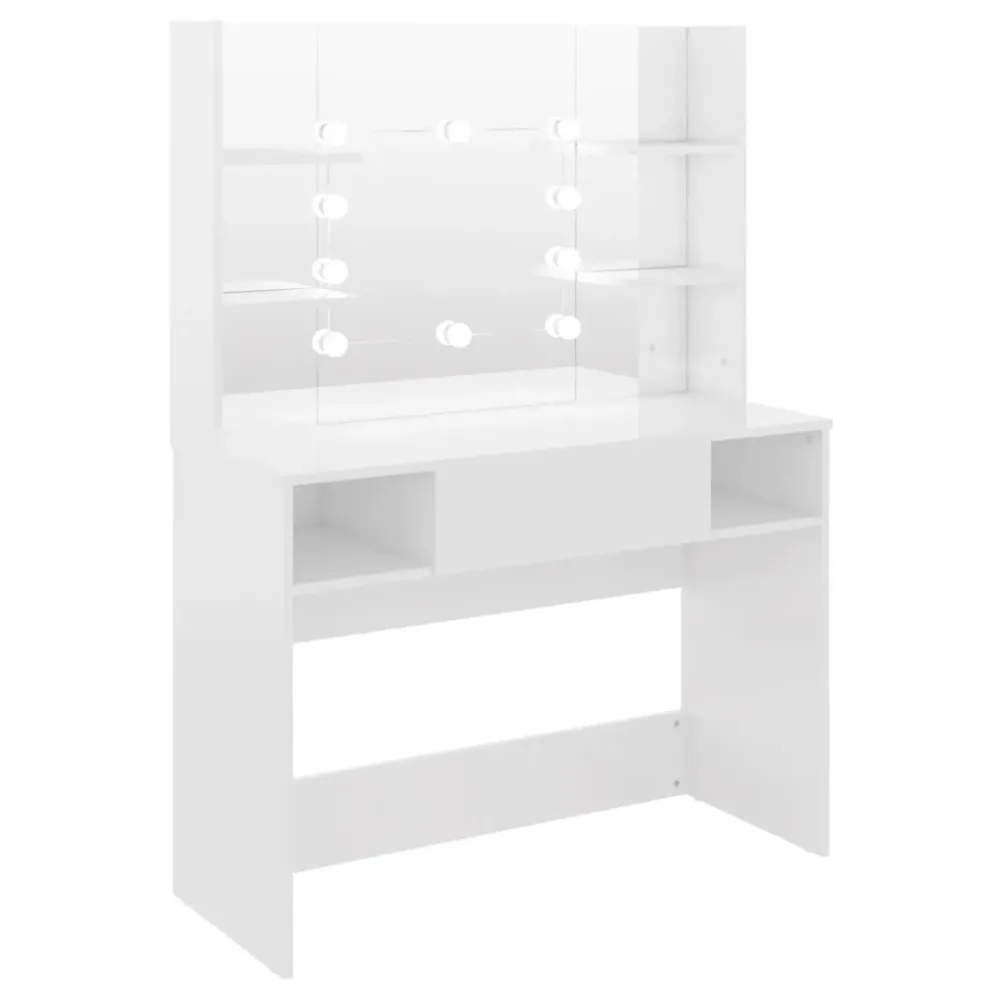 Mesa de maquilhagem com LEDs 100x40x135 cm MDF branco radiante