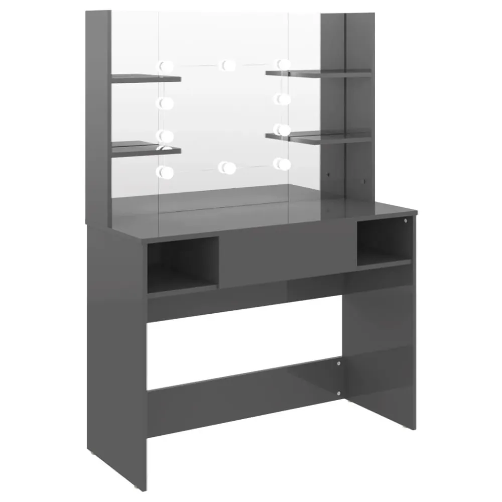 Mesa de maquilhagem com LEDs 100x40x135 cm MDF cinza resplandecente com Cabos Ajustáveis