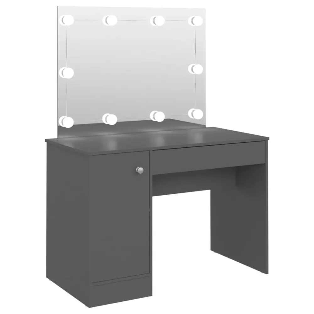 Mesa de maquilhagem com LEDs 110x55x145 cm MDF cinzento com 6 Lâmpadas