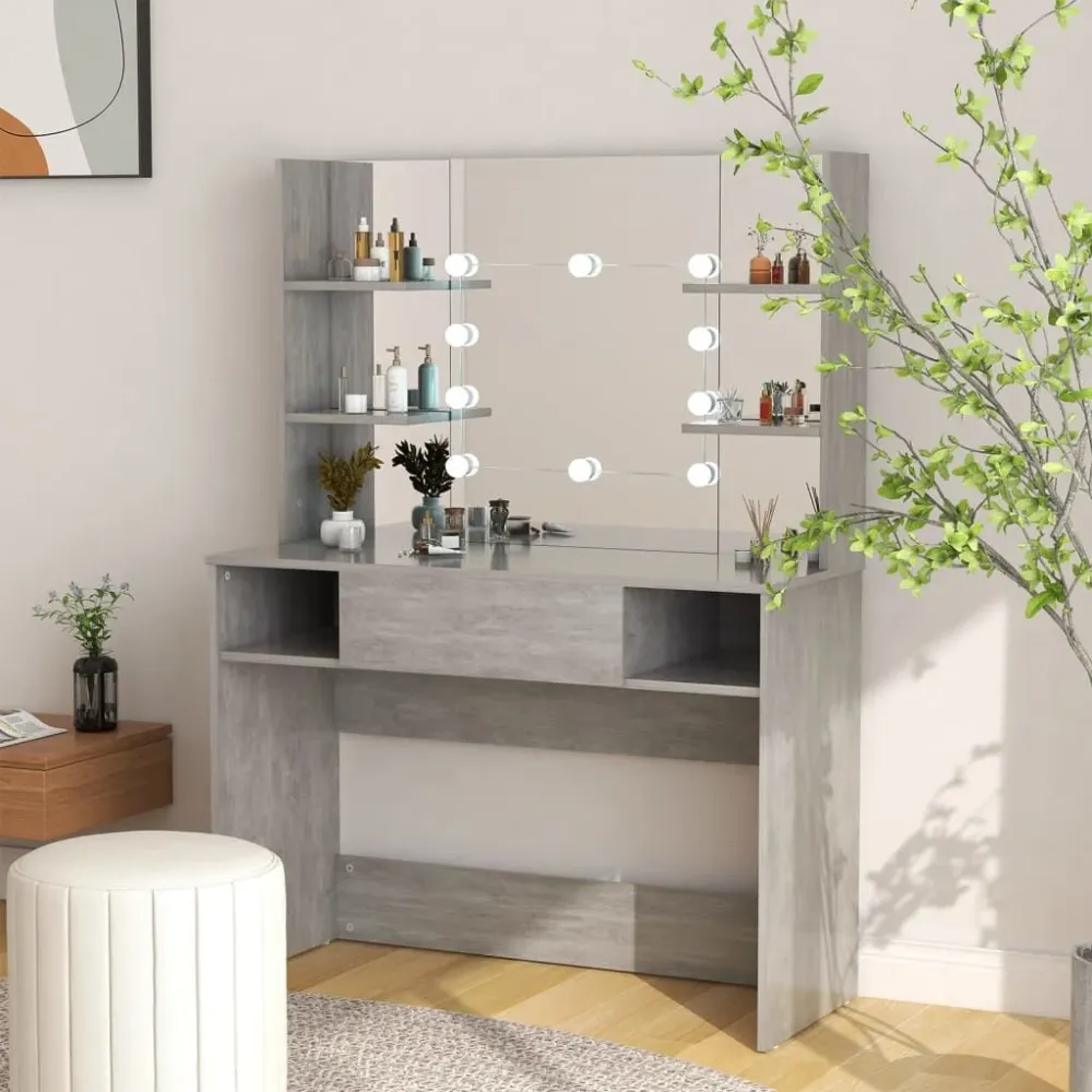 Plafon de LED Mesa de maquilhagem com luzes LED 100x40x135cm MDF cinza cimento