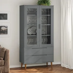 Vitrina MOLDE 90x35x175 cm pinho maciço cinza com Difusor Opalino