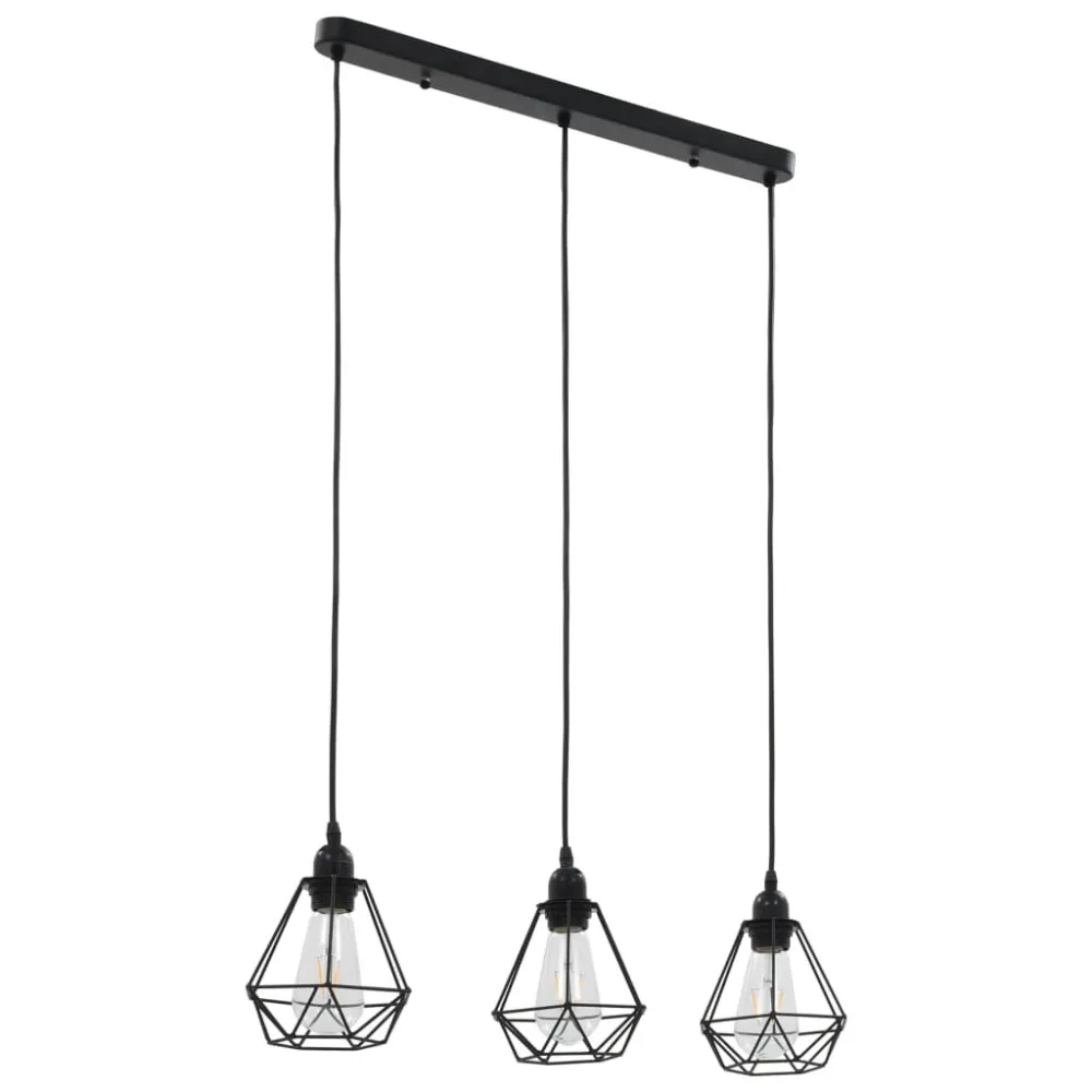 Luminária de Vidro Texturizado Candeeiro de teto com design diamante 3 lâmpadas E27 preto