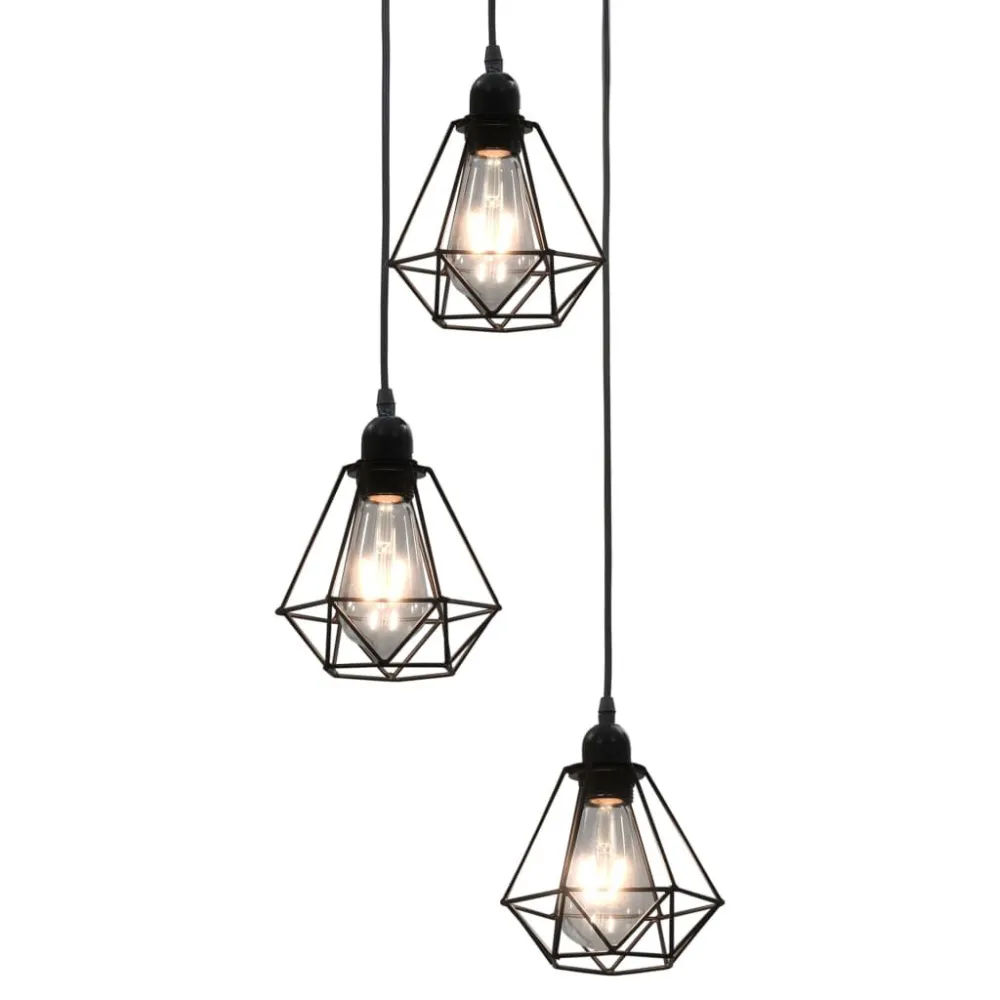 Lustre de Cristal Premium Candeeiro de teto com design diamante 3 lâmpadas E27 preto