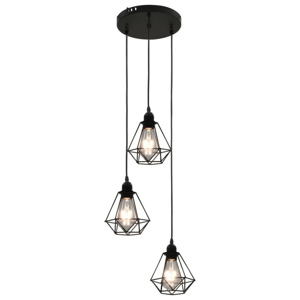 Lustre de Cristal Premium Candeeiro de teto com design diamante 3 lâmpadas E27 preto