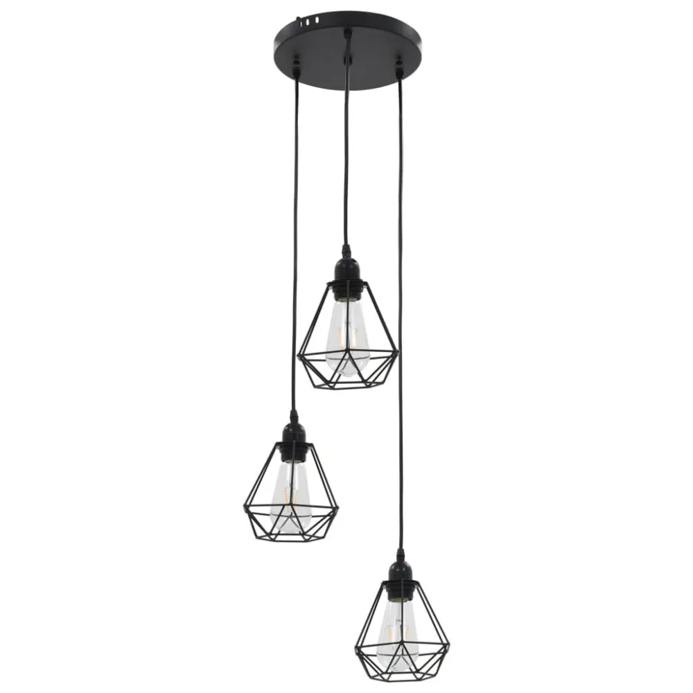 Lustre de Cristal Premium Candeeiro de teto com design diamante 3 lâmpadas E27 preto