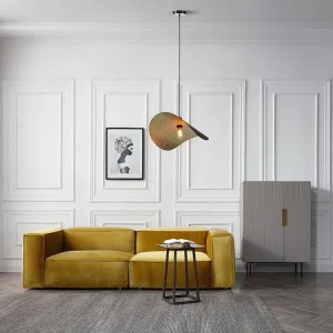 Candeeiro suspenso curvo metálico C60 x L41 cm preto e interior dourado LUCENA