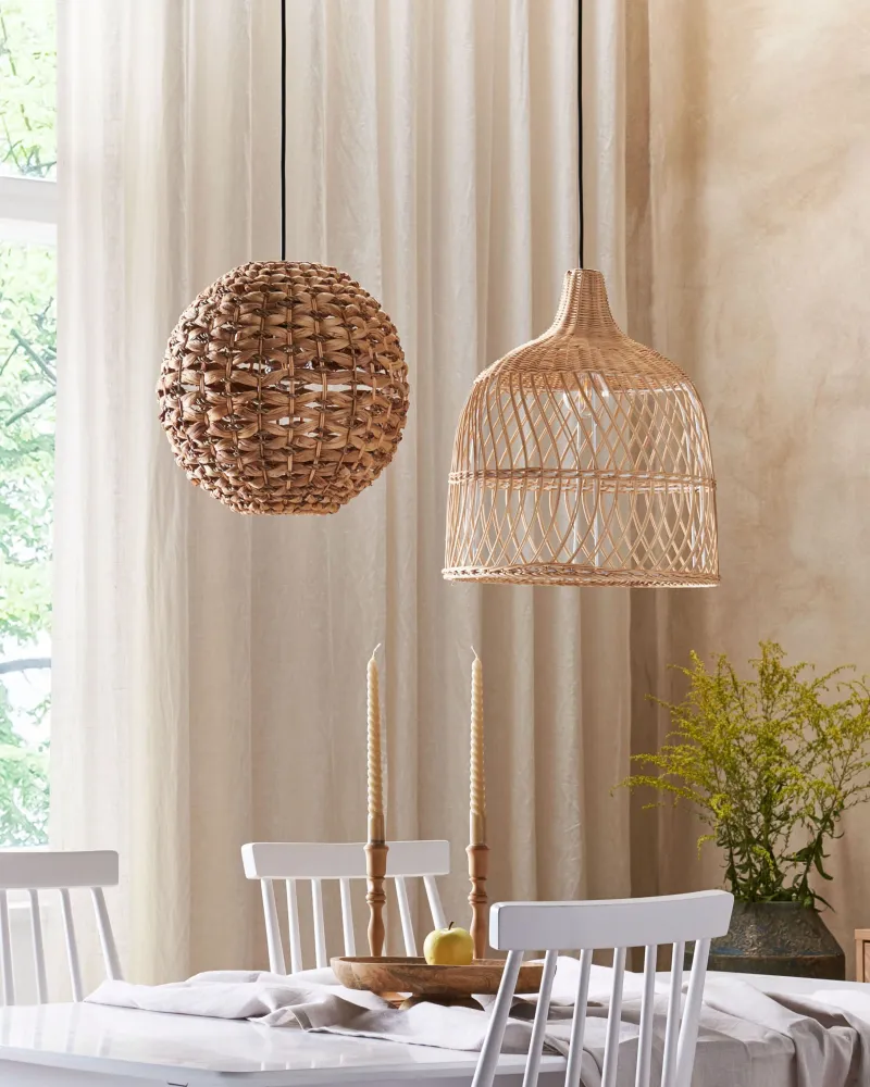 Candeeiro de teto em rattan cor autêntico PANGANI com Difusor Opalino