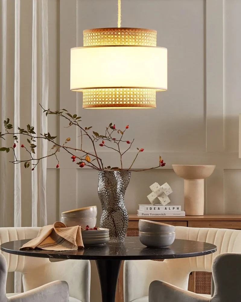 Candeeiro de teto suspenso em rattan creme e integral 172 cm YUMURI com Controle Remoto