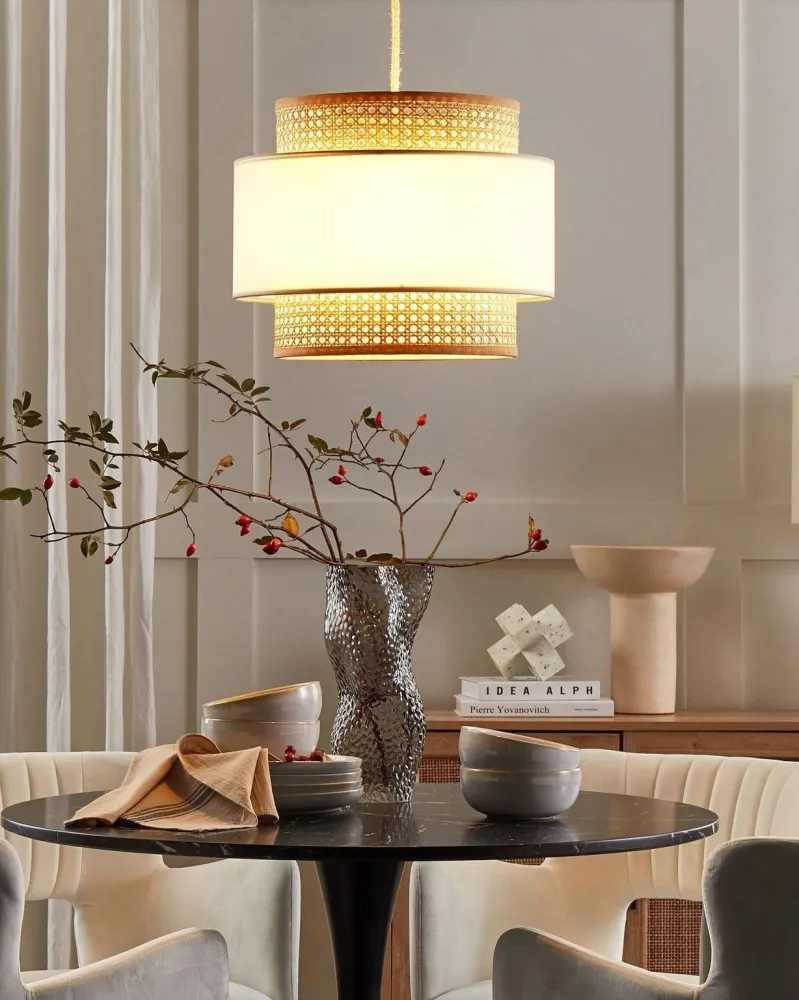 Candeeiro de teto suspenso em rattan creme e integral 172 cm YUMURI com Controle Remoto