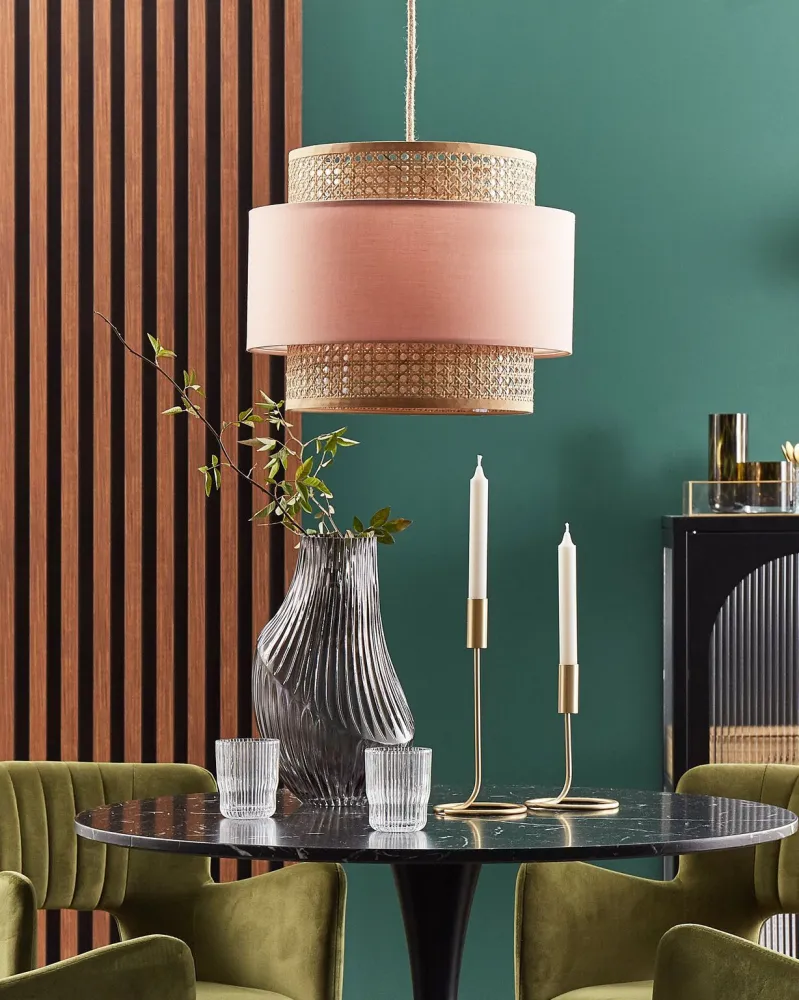 Candeeiro de teto suspenso em rattan rosa e orgânico 172 cm YUMURI | IP44 | para Banheiro